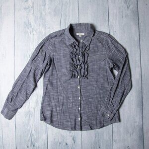 Orvis Women's Blouse Button Front Ruffled Long Sleeve Top Cotton Womens Size 10